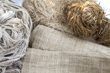 Natural fabric fiber, Hessian fabric made from natural material with natural color, traditional style fabric from Hilltribe village in Northern Thailand