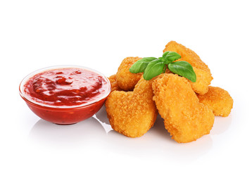 Wall Mural - Chicken nuggets and ketchup isolated on white background.