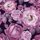 Floral seamless pattern with watercolor roses and peonies