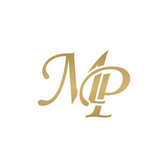 Wall Mural - Initial letter MP, overlapping elegant monogram logo, luxury golden color