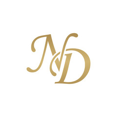 Initial letter ND, overlapping elegant monogram logo, luxury golden color