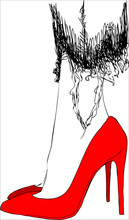 Illustration,  Young Woman On Red Shoes.
