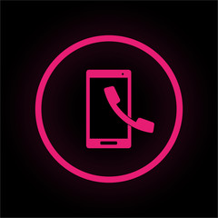 Poster - Neon Button rund - Telefon mit Handy