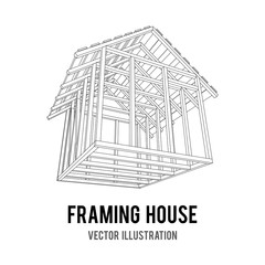 Wall Mural - Abstract architecture building. Plan of modern framing house. Wireframe low poly mesh construction.