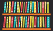 Books with ornament on shelves on dark background. Education, studying, reading vector illustration.