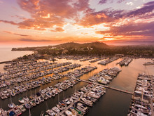 Aerial View Of Santa Barbara Harbor At Sunset, Santa Barbara, California