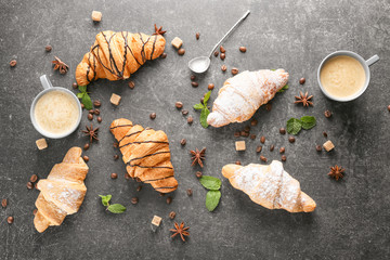 Canvas Print - Delicious sweet croissants on dark background