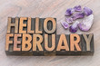 Hello February in vintage wood type