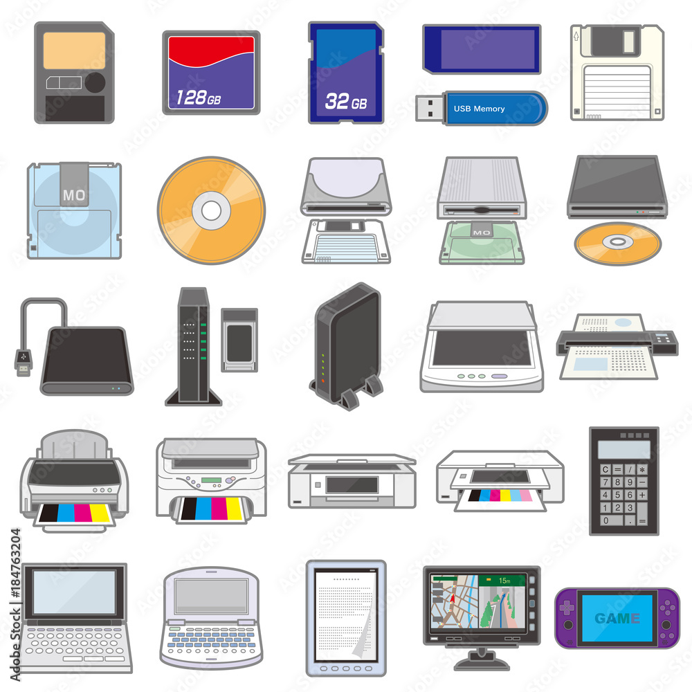 様々な電化製品のイラスト / 記憶メディア Stock Vector | Adobe Stock