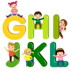 Wall Mural - Cartoon kids with GHIJKL letters