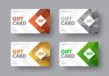 Template Of A Vector White Gift Card With An Arrow And Polygonal Abstract Multicolored Elements