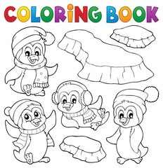 Canvas Print - Coloring book happy winter penguins