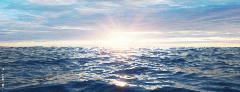Wasserwellen im Meer bei Sonnenuntergang - obrazy, fototapety, plakaty 