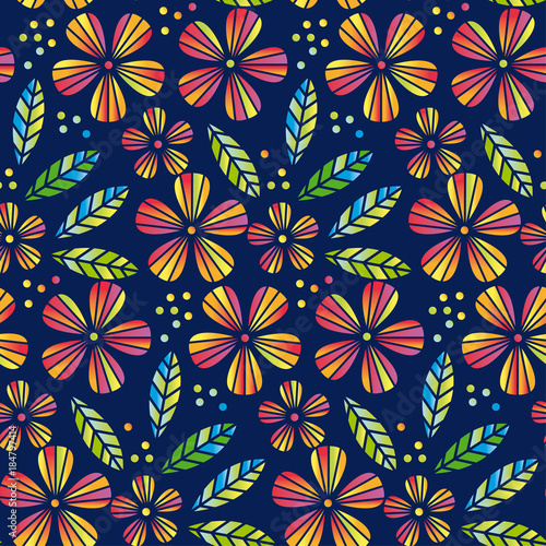 Tropical flowers and leaves simple and decorative vector seamless element for...