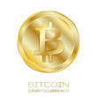 Bitcoin. Physical bit coin. Digital currency. Cryptocurrency. Golden coin with bitcoin symbol isolated on white background