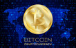 Bitcoin. Physical bit coin. Digital currency. Cryptocurrency. Golden coin with bitcoin symbol