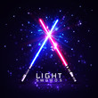 neon light swords. crossed light, flash and sparkles