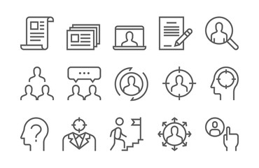 Wall Mural - Headhunting Related Vector Line Icons Set. Business people, Communication and Team work.