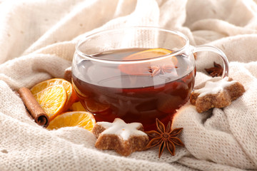 Wall Mural - tea cup with orange and cookies