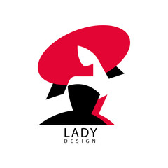 Sticker - Lady design logo, red and black fashion and beauty emblem vector Illustration