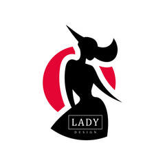 Sticker - Lady design logo, fashion, beauty salon, studio or boutique, badge, fashion poster, placard, banner, silhouette of young lady in a hat vector Illustration