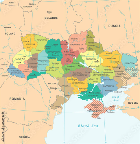 Fotografía Ukraine Map - Detailed Vector Illustration