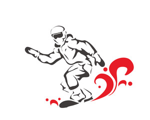 Sticker - Professional Snow Boarder with Red Flame Illustration