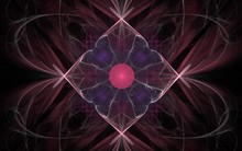 Vintage Pattern In The Shape Of A Flower With A Red Center And Lilac Petals On A Background Of Abstract Burgundy Color Pattern