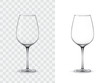 Realistic wine glasses, vector illustration isolated on white and transparent background. Mock up, template of glassware for alcoholic drinks