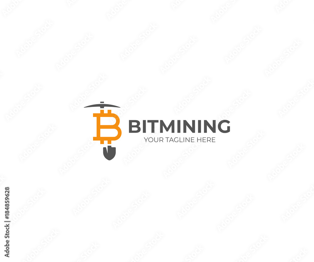Vetor do Stock Bitcoin Mining Logo Template. Cryptocurrency Vector Design.  Mining Tools Illustration | Adobe Stock