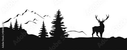 Fotomural SILHOUETTE PAYSAGE AVEC RENNE