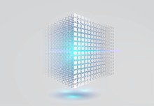 Big Data Cube. 3D Geometric Cube From Small Pieces. Vector Ilustration. 