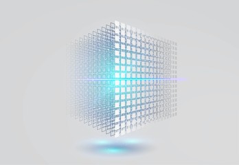 big data cube. 3d geometric cube from small pieces. vector ilustration.