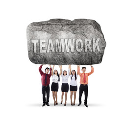 Wall Mural - five business people lifting teamwork word