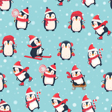 Seamless Pattern With Penguins