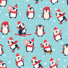 seamless pattern with penguins