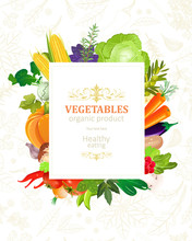 Colorful Banner With Frame Of Vegetables For Your Design