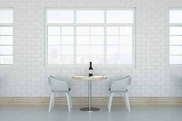 Loft cafe interior with wine