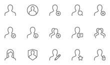 Users And Avatars Vector Line Icons. Teamwork And Businessman Symbols. 48x48 Pixel Perfect.