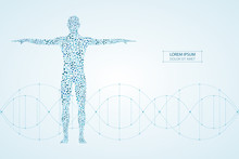 Abstract Human Body With Molecules DNA. Medicine, Science And Technology Concept. Vector Illustration.