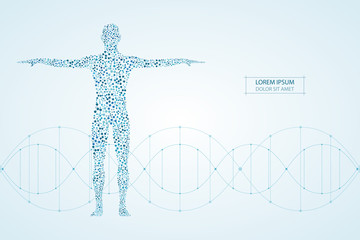 Abstract human body with molecules DNA. Medicine, science and technology concept. Vector illustration.