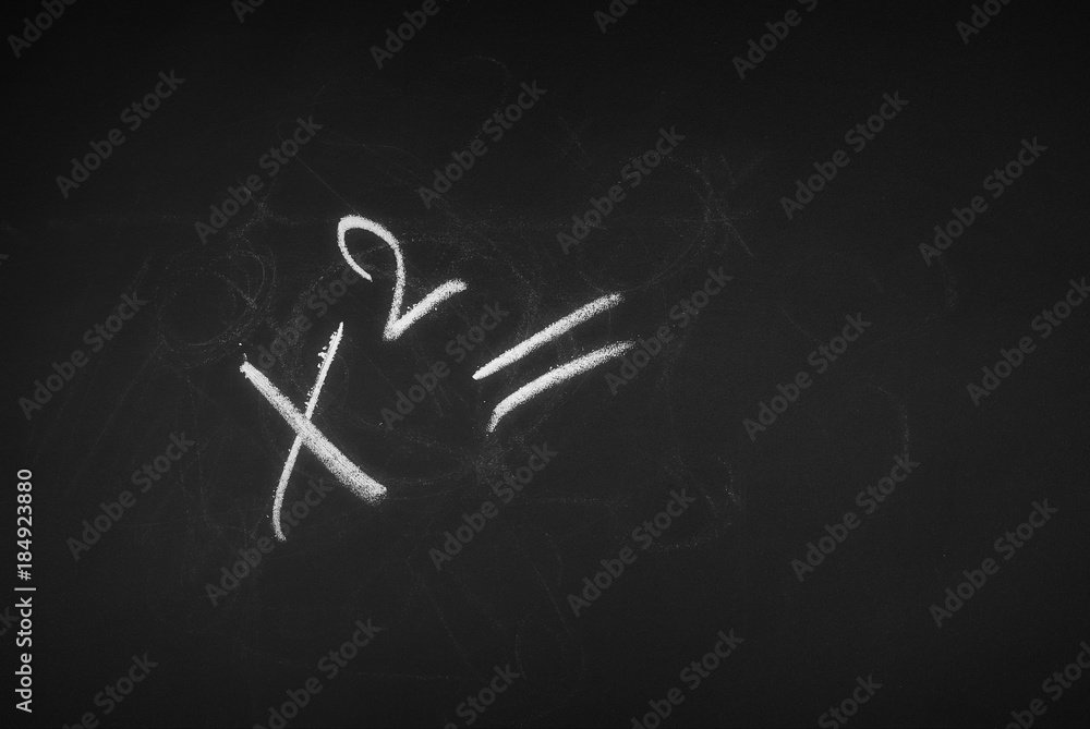 Mathematical equation, formula symbol, sign on chalkboard, blackboard texture