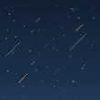 Concept of starry sky in motion design style. Texture of the universe with falling comets. Flat vector illustration. Geometric shapes background. Background on your web banner design