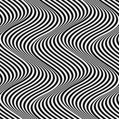 Wall Mural - Vector seamless texture. Modern geometric background. Monochrome repeating pattern with wavy lines.
