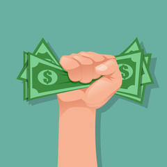 Hand holding money. Dollars, cash, money exchange concepts. Vector illustration.