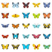 Butterfly Icons Set. Flat Illustration Of 25 Butterfly Vector Icons Isolated On White Background