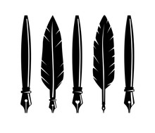 Fountain Feather Pen Quill Vector Logo Design Set 