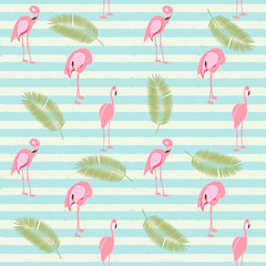 Colorful Pink Flamingo Seamless Pattern Background. Vector Illus