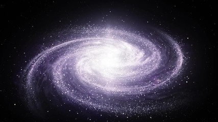 spiral milky way galaxy rotating in space filled with stars and nebulas. bright galactic core shines