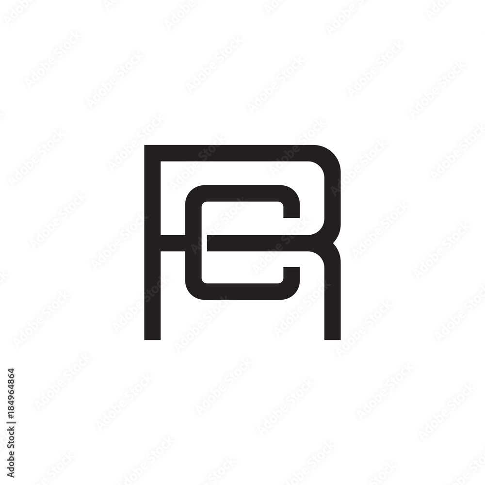 Initial letter R and C, RC, CR, overlapping C inside R, line art logo ...